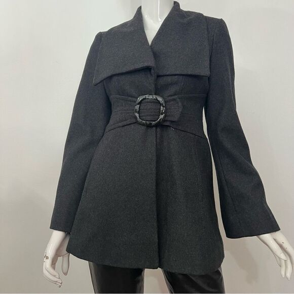Jessica Simpson Fit and Flare Charcoal Gray Wide Lapel‎ Coat - XS - Picture 3 of 9